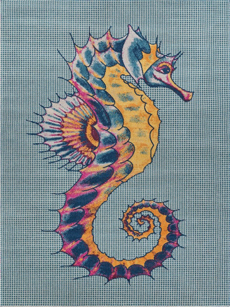 2' x 3' Blue Seahorse Indoor Outdoor Scatter Rug