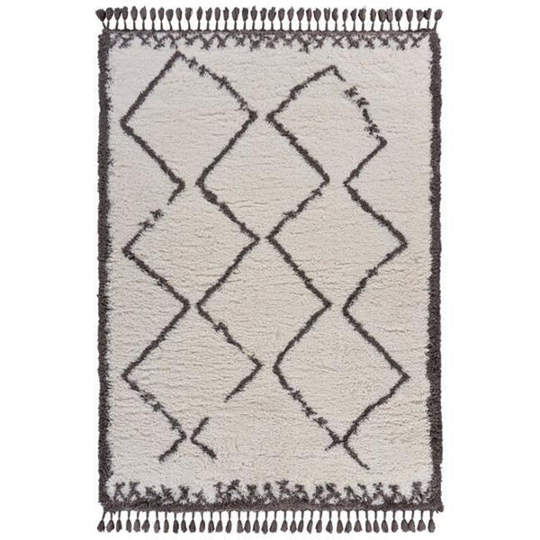 5' x 7' Cream and Gray Geometric Fringe Area Rug