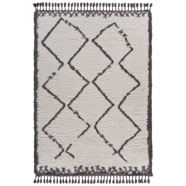 8' x 10' Cream and Gray Geometric Fringe Area Rug
