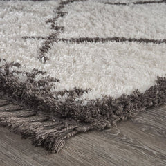 8' x 10' Cream and Gray Geometric Fringe Area Rug