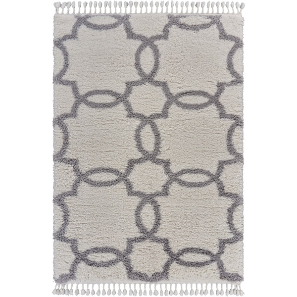 8' x 10' Cream and Gray Trellis Area Rug