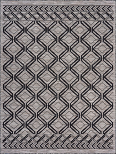 5' x 7' Black Geometric Indoor Outdoor Area Rug