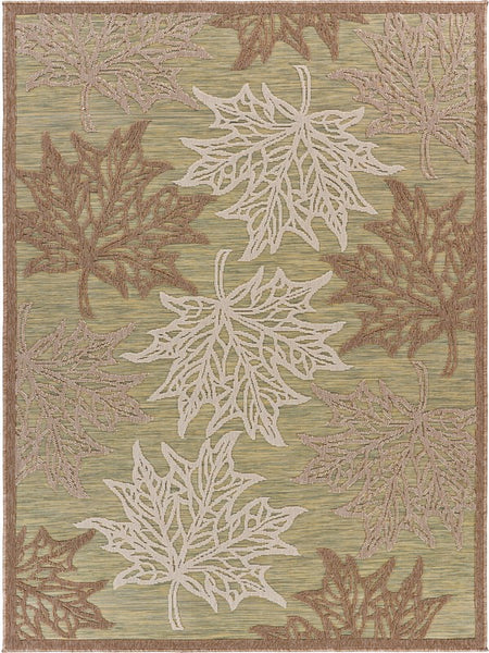 8' x 10' Tan Maple Leaf Indoor Outdoor Area Rug