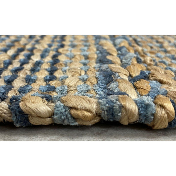 5' x 7' Blue and Tan Braided Stripe Area Rug