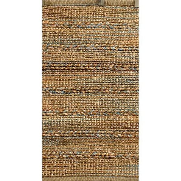 7' x 9' Seafoam and Tan Braided Stripe Area Rug