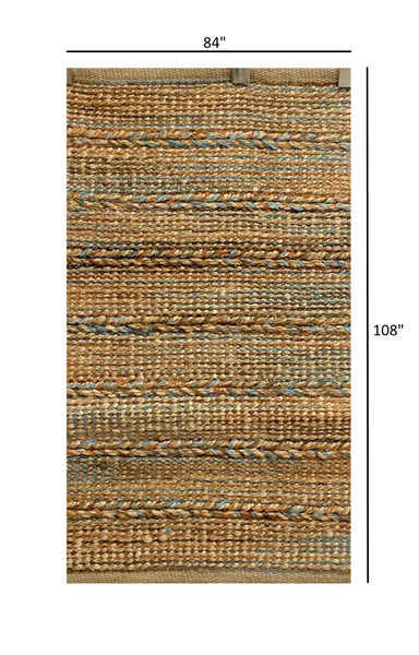7' x 9' Seafoam and Tan Braided Stripe Area Rug