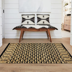 7' x 9' Tan and Black Ornate Geometric Area Rug