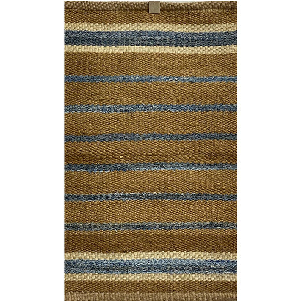 5' x 7' Tan and Blue Striped Area Rug
