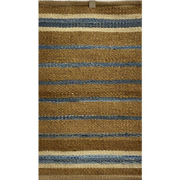 7' x 9' Tan and Blue Striped Area Rug
