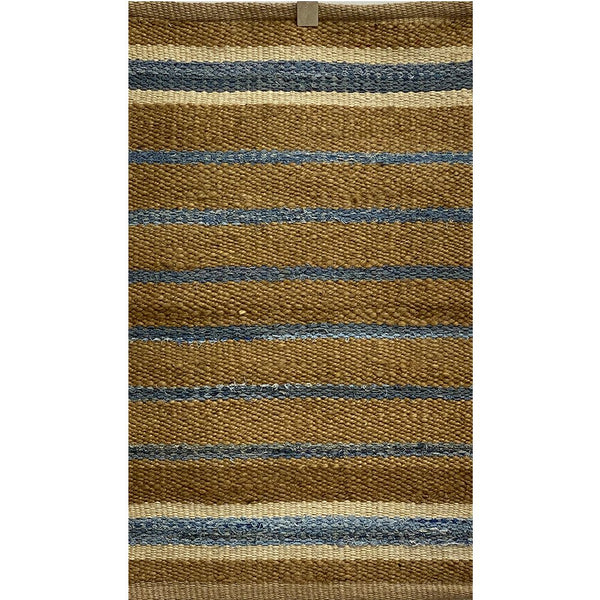 2' x 5' Tan and Blue Striped Area Rug