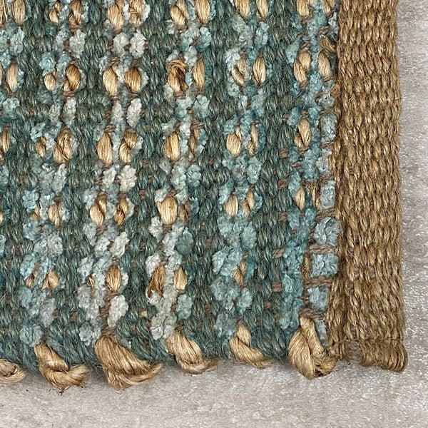 2' x 3' Seafoam and Tan Braided Jute Scatter Rug