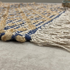2' x 4' Navy and Tan Lattice Fringed Area Rug