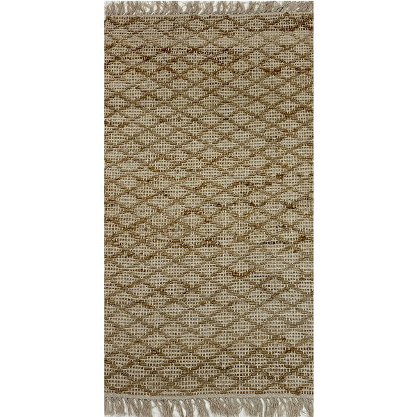2' x 4' Tan Lattice Fringed Area Rug