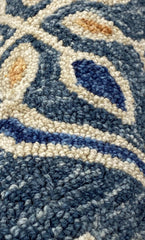 5' Round Blue Bordered Floral Motifs Area Rug