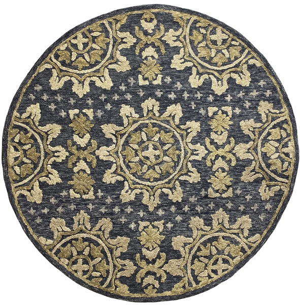 5' Round Gray and Beige Decorative Area Rug