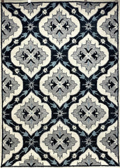 5' x 7' Black and Cream Floral Trellis Area Rug