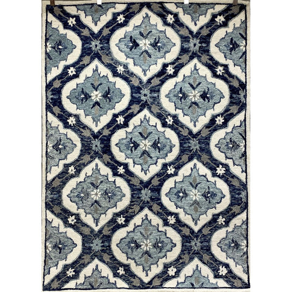 5' x 7' Blue and Cream Floral Trellis Area Rug