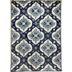 5' x 7' Blue and Cream Floral Trellis Area Rug