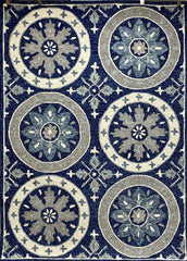 5' x 7' Blue and Cream Floral Wheel Area Rug