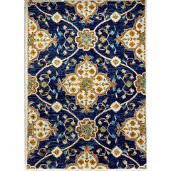 5' x 7' Blue and Gold Intricate Floral Area Rug