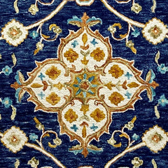 5' x 7' Blue and Gold Intricate Floral Area Rug
