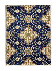 7' x 9' Blue and Gold Intricate Floral Area Rug