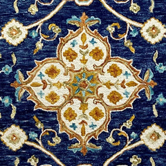7' x 9' Blue and Gold Intricate Floral Area Rug
