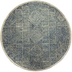 5' Round Blue and Cream Geometric Area Rug