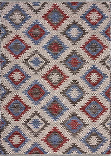 2' x 3' Red and Blue Geometric Diamonds Scatter Rug