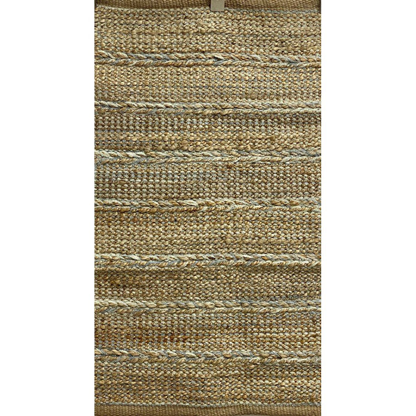 2' x 5' Soft Blue and Tan Braided Stripe Area Rug