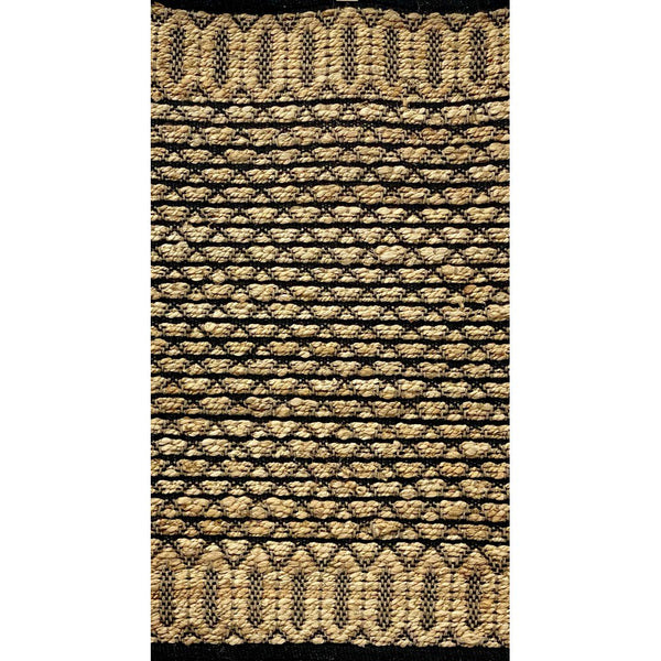 2' x 5' Tan and Black Ornate Geometric Area Rug