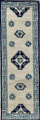 2' x 7' Blue and Cream Bordered Runner Rug