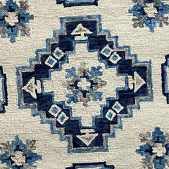 2' x 7' Blue and Cream Bordered Runner Rug