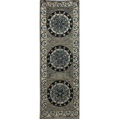 2' x 7' Gray Border Floral Medallion Runner Rug