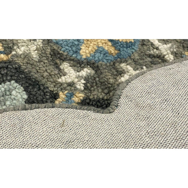 5' Round Gray Border Floral Medallion Area Rug