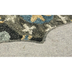 5' Round Gray Border Floral Medallion Area Rug