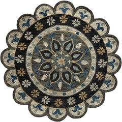 7' Round Gray Border Floral Medallion Area Rug
