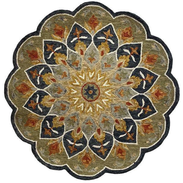 5' Round Charcoal Floral Medallion Area Rug