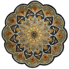 5' Round Charcoal Floral Medallion Area Rug