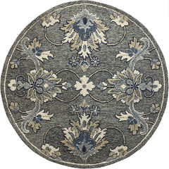 7' Round Gray Intricate Jacobean Area Rug