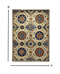 7' x 9' Cream Traditional Floral Area Rug