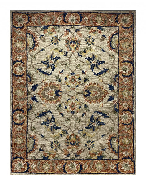 7' x 9' Beige Traditional Floral Vines Area Rug