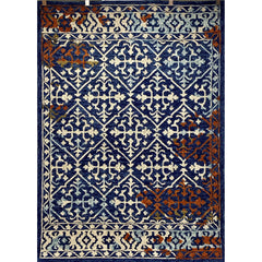 7' x 9' Blue Decorative Lattice Area Rug