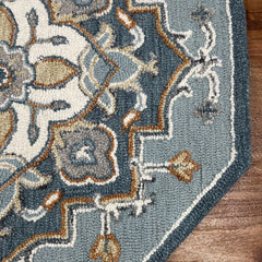 3' Round Blue Traditional Medallion Area Rug