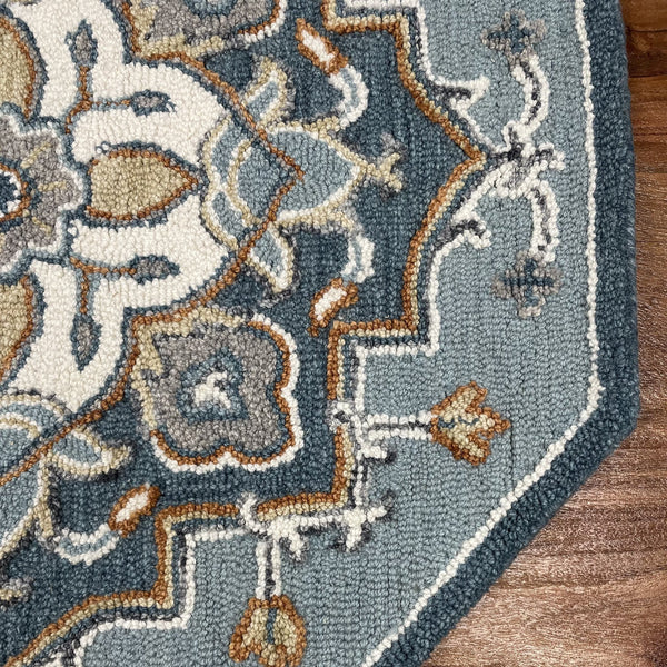 5' Round Blue Traditional Medallion Area Rug