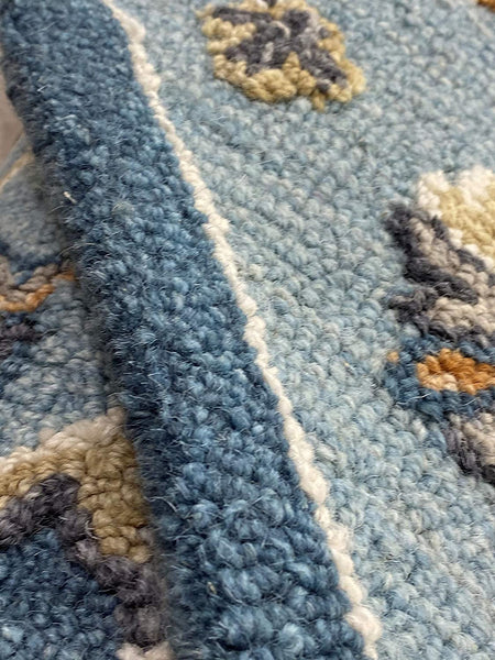 7' Round Blue Traditional Medallion Area Rug