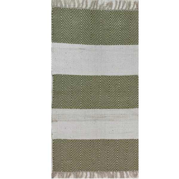 2' x 4' Green and White Chevron Striped Area Rug
