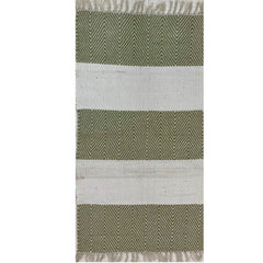 2' x 4' Green and White Chevron Striped Area Rug