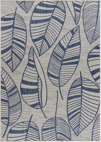 5' x 7' Navy Leaves Indoor Outdoor Area Rug