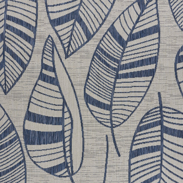 5' x 7' Navy Leaves Indoor Outdoor Area Rug